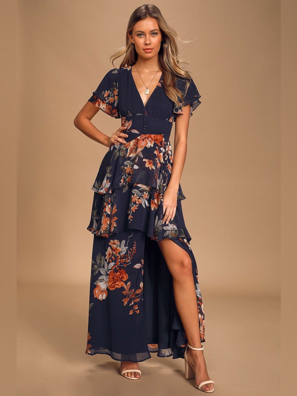 LULUS Midnight Mood Navy Blue
Floral Print Tiered Maxi Dress - Picture 5 of 9
